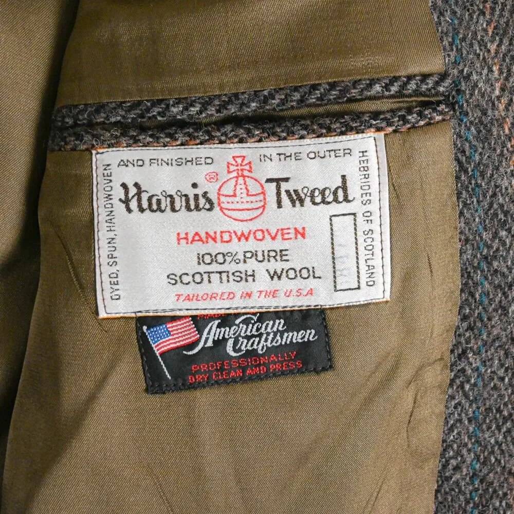 Harris Tweed 44US Scottish Wool Sport Coat Haevy herringbone Brown striped